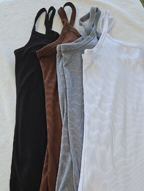 NOBO Ribbed Spaghetti Strap Tank Tops - Black, Brown, Gray, White Size: L(11-13)